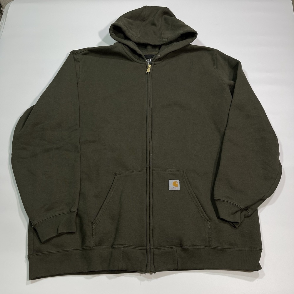 Carhartt Dark Green Full Zip Workwear Hoodie Mens Size 2XL Loose Fit